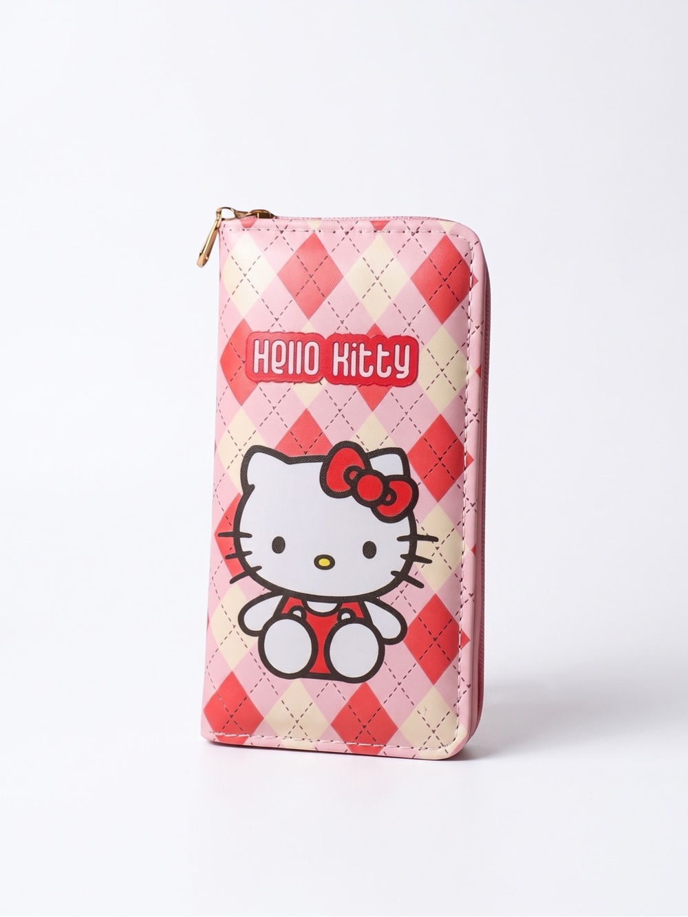Hello Kitty Pink & Red Plaid Zip-Around Long Wallet